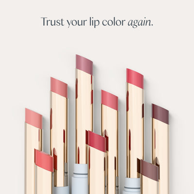 Trust your lip color again. All nine shades, standing together. Ravie Beauty Effortless Lips™ Sheer-Buildable Lip Color in Peony 