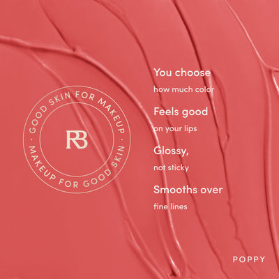 You choose how much color. Feels good on your lips. Glossy, not sticky. Smooths over fine lines. Ravie Beauty Effortless Lips™ Sheer-Buildable Lip Color in Poppy 