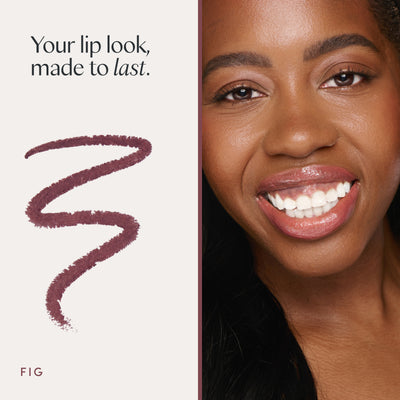 Your lip look, made to last. A model wearing it. Ravie Beauty Soft Definition™ Longwear Lip Liner in Fig 