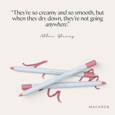 “They’re so creamy and so smooth, but when they dry down, they’re not going anywhere.” Allie Glines. Ravie Beauty Soft Definition™ Longwear Lip Liner in Macaron 