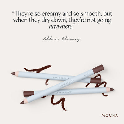 “They’re so creamy and so smooth, but when they dry down, they’re not going anywhere.” Allie Glines. Ravie Beauty Soft Definition™ Longwear Lip Liner in Mocha 