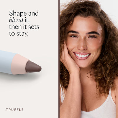 Shape and blend it, then it sets to stay. A model wearing it. Ravie Beauty Soft Definition™ Longwear Lip Liner in Truffle 