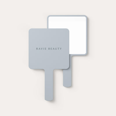 The Hand Mirror from the back and the mirror side. Ravie Beauty The Hand Mirror